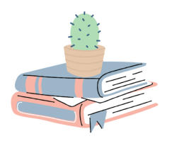 Clipart of a stack of books and a cactus